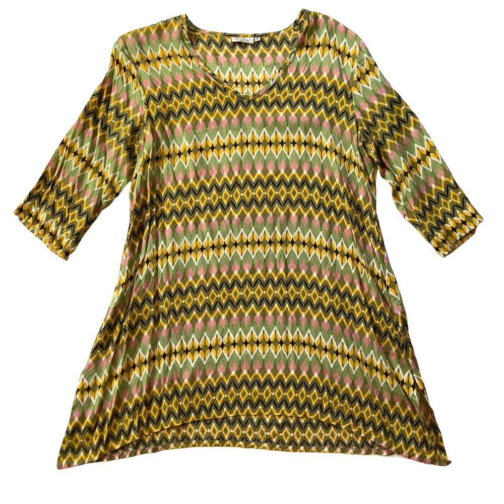 Masai Geometric Chevron Print V-Neck Tunic Size M Boho Indie Spring